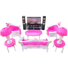 Rosa Kunststoff Mode Puppe Wohnzimmer Möbel Sofa Couch Garnitur TV Schrank Living Zimmer & Lounge Set price