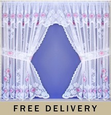Lila Blumen Spitze Netz Weiß Vorhang Fenster Set mit Raffbändern - 280x137cm Schlafzimmer-Textilien & Dowry Set price