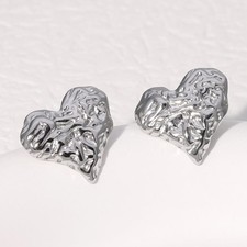 Fashion Textured Heart Earrings Irregular Crinkled Design Stud Earrings Jewelry Silver Earrings price
