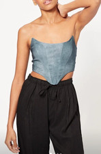 NP 19,99€ Neu mit Etikett BERSHKA Damen Corset Crop Bustier Tube Top Gr. L blau! Damen-Corset price
