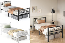 Bett, 90 x 200 cm, aus Metall, Bettgestell, Bettrahmen, einfache Montage Bettgestell price