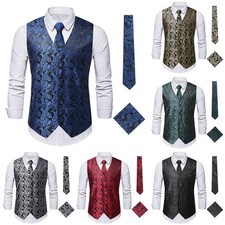 Herren Festliche Weste mit Gold Paisley Muster Lila Hochzeit Anzug 3 Teiler Herren-Weste price
