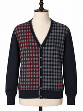Vintage Carlo Colucci Herren M Strickjacke Navy Kariert Wollmischung Knopfleiste Strick Herren-Cardigans price