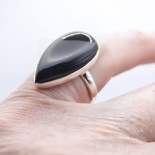Whitby Jet 925 Silber Ring UK Größe N ~ US 7 echte Naturschutzgöttin Silver Ring price