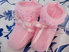 SCHÖNE HANDGESTRICKTE BABY STIEFEL in PINK - NEW BORN (6) Baby-Babybooties price