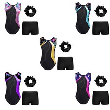 DE Kinder Mädchen Bodysuit Und Tanzshorts Ärmellos Tanzoutfit Haarband Strampler Mädchen-Bodysuit price