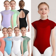 DE Kinder Mädchen Bodysuit Leistung Pullover Sheer Mesh Patchwork Unitard Spitze Mädchen-Bodysuit price