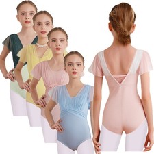 Kinder Mädchen Bodysuit Overlay Pullover Ballett Romper Rücken Ruched Gymnastik Mädchen-Bodysuit price