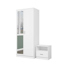 SONNI Schlafzimmer Set Kleiderschrank Nachttisch mit Schubladen Weiß Hochglanz Schlafzimmer-Set price