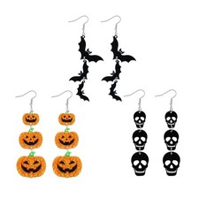 Layered Skull Bat Drop Earrings For Halloween Costumes And Gothic Fashion Style Costume Earrings price