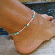 Fußkette Perle Fußkettchen Fusskette - Modeschmuck filigran Türkis Edel NEU Fußkettchen price