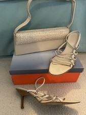 Damen glitzernde elfenbeinfarbene Riemchensandalen & passende Abendtasche Evening Schuhe price