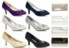 DAMEN HALBHOHER ABSATZ STRASSAPPLIKATION HOCHZEIT BRAUT ABSCHLUSSBALL ABEND PUMPS TASCHEN Evening Schuhe price