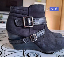 Funky Shoes Damen Stiefeletten Schwarz Wildleder Keilabsatz EU 38 Reißverschluss Damen-Stiefel price