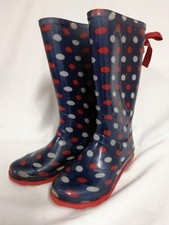 Kinder Gummistiefel Navy mit roten & weißen Punkten Größe UK 1 EU 34. Unisex Children's Stiefel price