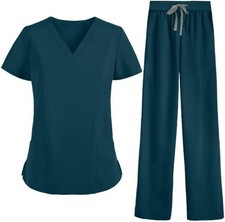 MEDSKIN Damen Peelings Set Karibik Blau Klein V Ausschnitt Oberteil Yoga Taille Modest Wear Set price