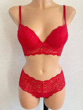 H&M Spitzenwäsche Unterwäsche Damenwäsche Set Rot BH 70A Push up und Panty 36 Damen-Unterwäsche Set price