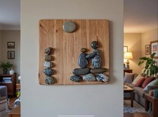 🌿🪵 Handgefertigtes Wandbild aus Holz & Natursteinen – Fußabdrücke Design 🪵🌿 Wanddekoration aus Naturstein price