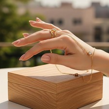 Gold Big Crystal Ring Bracelet For Women Wrist Chain Jewelry Hand Back Chain Shahmeran Bracelet price