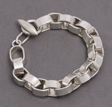 Schweres Sterling Silber handgeschmiedetes Gliederarmband klobig gepunzt 2001 Shahmeran Bracelet price