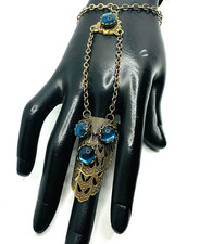 Vintage filigraner Messing Tribal Fingerring + Armband Handkette Messing blau Cabs Shahmeran Bracelet price