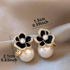 Temperament Elegant Black Camellia Pearl Stud Earrings Jewelry Accessories Gifts Pearl Earrings price