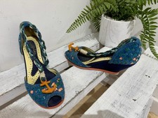 Irregular Choice Retro Canvas & Leder geflochten Keilabsatz Anker Seil offene Schuhe UK 4 Wedge Heels price