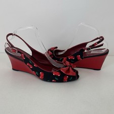 Shoes Of Prey Cherry Heels Schuhe 45 EU 10,5 11 UK Damen Slingback Rot Lack Wedge Heels price