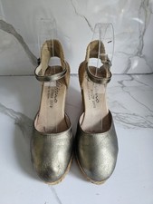 Gaimo Designer UK 4 EU 37 DAMEN GOLD ZINN LEDER ESPADRILLE KEILABSATZ SANDALEN Wedge Heels price