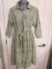 Museum Selection Midi Hemdblusenkleid Gr. M grün Blumen Fit Flare Gürtel 100% Baumwolle Wedding Kleid price
