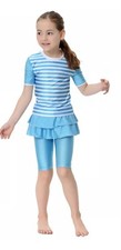 Kinder Kurzarm Badeanzug Muslim Zweiteiler Bescheiden Bademode, Himmelblau 8-10 Jahre Modest Swimwear price