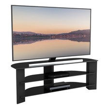 Schwarz Glas Eck TV Ständer 130cm, bis zu 65" Fernseher, 3 Ebenen Einheit, Ablagen Kabel Mgmt TV Unit / Stand price