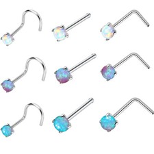 Juego de 3 puntas de acero quirúrgico gema ópalo L doblado nariz perno anillo piercing corporal nuevo Nose Stud price