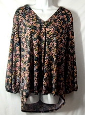 Camisa Vince Camuto XXL Negra Floral Cola Caída Dobladillo Largo Cuello en V Túnica Elástica Blusa para bebé price