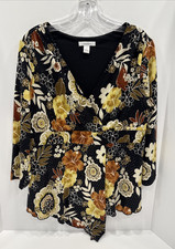 Top Babydoll Dressbarn para mujer L negro multi floral brillante Y2K caprichoso Blusa para bebé price