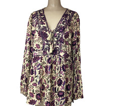 TORRID Talla 1x Challis Floral Bordado Cuello en V Top Manga Larga Bohemio Rayón Blusa para bebé price