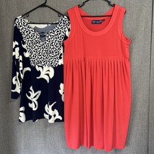 Lote de 2 vestidos y top Susan Graver talla grande rojo azul marino diario babydoll floral Blusa para bebé price