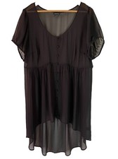 Top tórrido para mujer 1X túnica babydoll negra transparente fluida botón frontal caprichoso gótico Blusa para bebé price