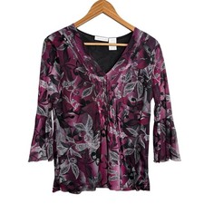 Top de mujer Worthington grande púrpura floral babydoll y2k manga campana caprichoso Blusa para bebé price