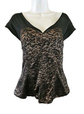 Worthington Top Mujer 10 Negro Bronce Encaje Metálico Capricho Babydoll Bruja Blusa para bebé price