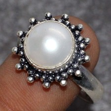 Pearl 925 Silver Plated Round Gemstone Handmade Ring US 11 Ethnic Jewelry AU v33 Pearl Anillo price