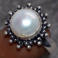 Pearl 925 Silver Plated Round Gemstone Ring US 8 Valentine Jewelry AU L123 Pearl Anillo price