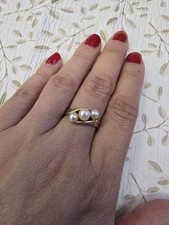 Anillo vintage de oro amarillo de 10 quilates con 3 perlas tamaño ~7,25 anillo de derivación joyería China Pearl Anillo price