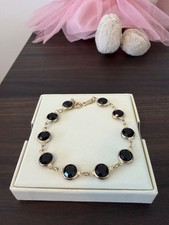 Vintage Swarovski Black Bezel Crystal Bracelet Gold Tone Adjustable 7.5-8.5" Swarovski Bracelet price