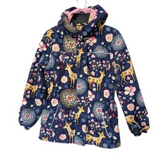 Chaqueta de lluvia con capucha forrada de vellón floral ciervo azul marino para niñas L'amour de garde 134/140 Jacket de niña price