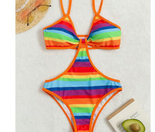 Traje de baño Shein Rainbow Pride Rave monokini de una pieza recortado lateral pequeño Monokini price