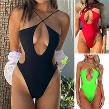 Womens Sexy One Piece Swimsuit Cross Halter Bathing Suits High Cut Out Monokini, Monokini price