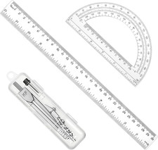 Juego de brújula y transportador, regla de plástico de 3 piezas regla transparente de 12 pulgadas para dibujo Set de medición y dibujo price