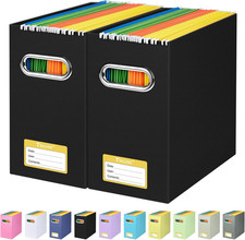 2 Cajas Archivador Cartón Colgante para Portátil Asa Documentos Carta Negro Archivo Caja price