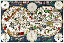 Póster antiguo mapa del mundo vintage de la década de 1660 doce signos del zodiaco 24 x 36 pulgadas #T35 Poster price